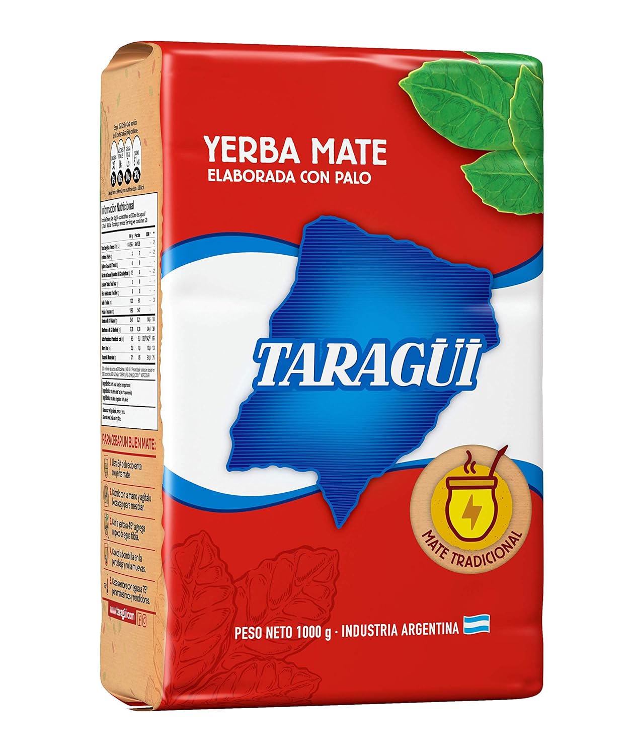 Taragüi Yerba Mate with Stems, 1kg - 2.2 lbs (Red Pack)